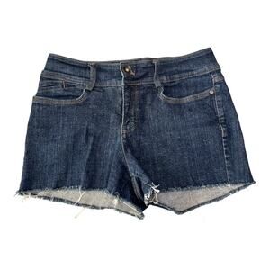 Nine West raw hem cutoff blue denim jean shorts stretch button pockets size 4